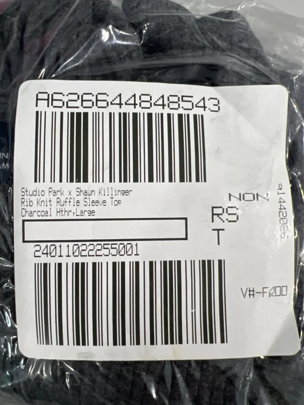 Studio Park x Shawn Killinger Top Size Large Ribbed Knit Ruffle Sleeve Charcoal - Picture 2 of 6